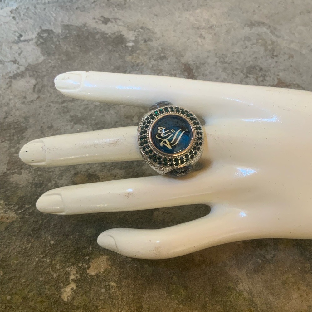 Silver Sapphire Stone Mens Ring - Picture 2 of 12